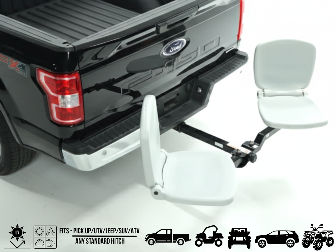 Tailbreaker 360 swivel seats, truck accessories hitch-mounted, portable seating for trucks and SUVs.